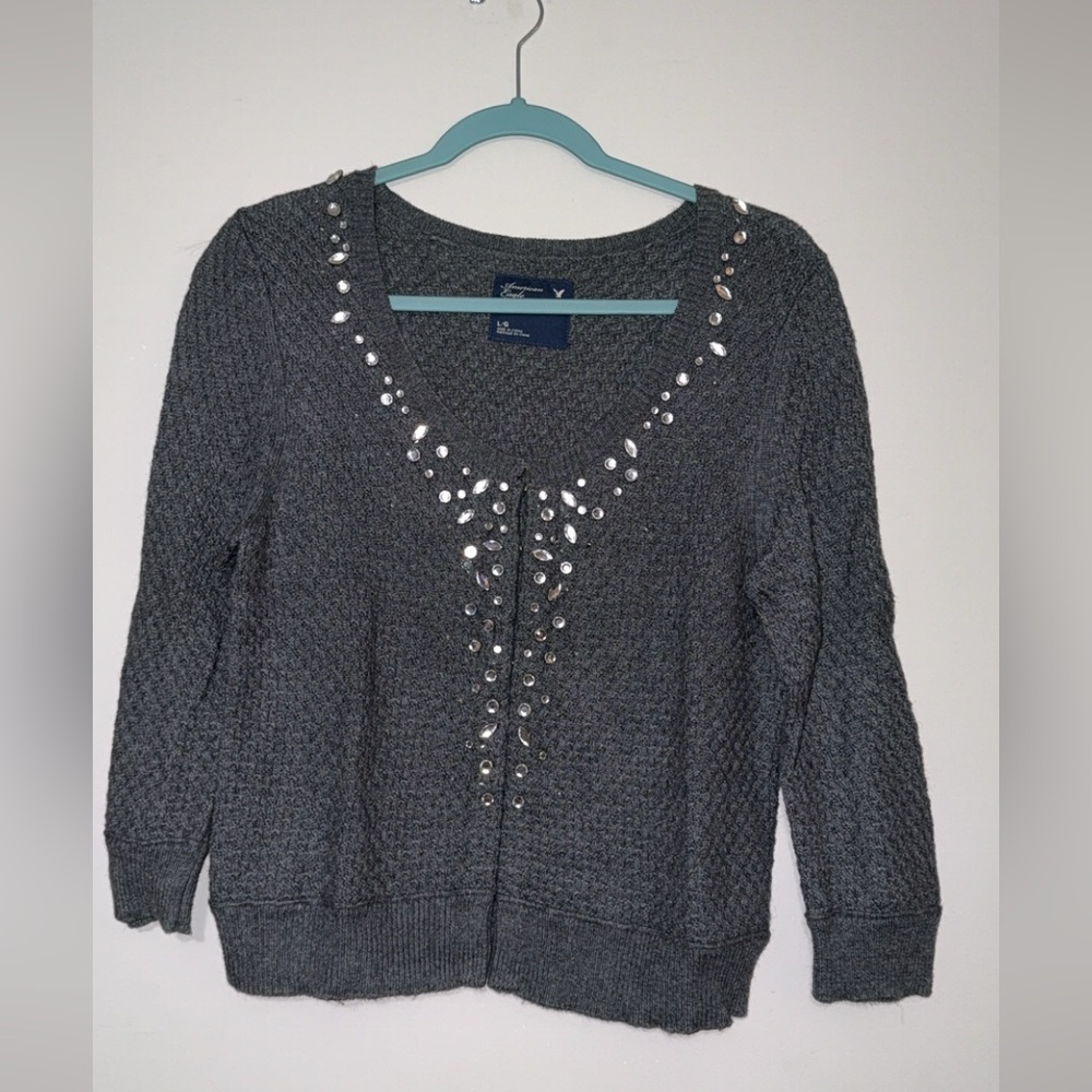 American Eagle Outfitters Gray Cardigan with Sparkling Accents